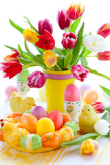 tulips and easter eggs