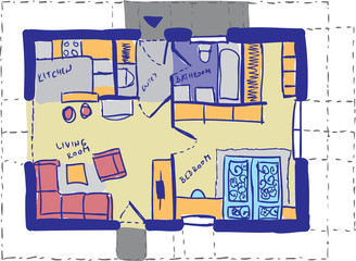 House plan doodle  - architectural background drawing