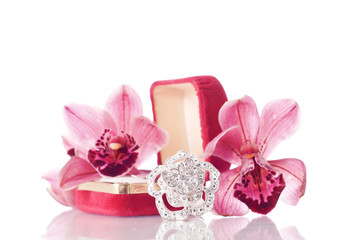 Large Fashion Ring and Orchid Flowers