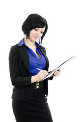 Fototapeta na wymiar Portrait of a business woman signing document.
