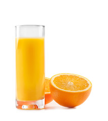 Orange juice in glass isolated on background.