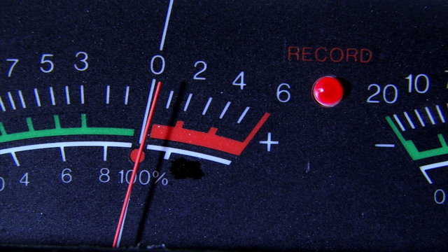 VU meter, closeup, pan left