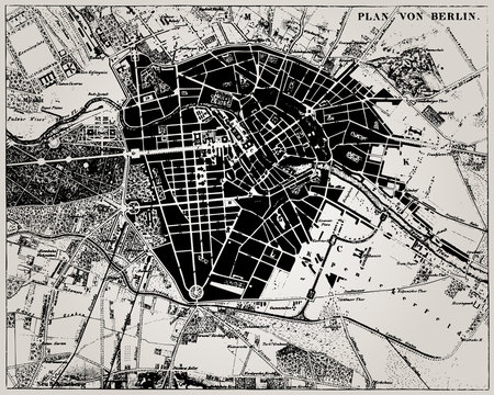 Historical map of Berlin, Germany.