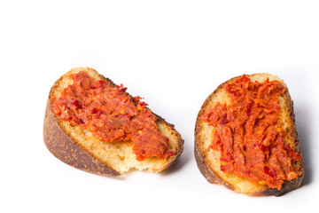 Bread with 'nduja isolated on white