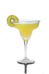 Margarita with salt and kiwi on glass rim
