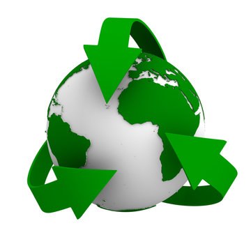 recycling arrows and globe. Isolated 3d image