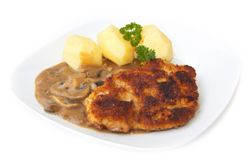 Schnitzel mit Kartoffeln und Pilzen