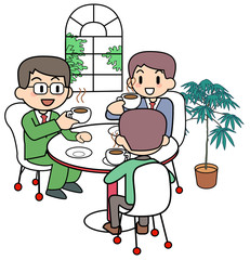 Coffee shop-Man-Three people