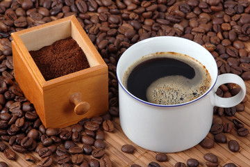 Fresh coffee with coffee beans