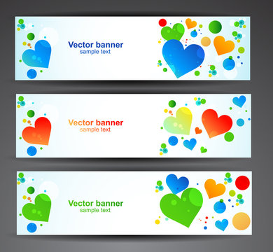 Web banners with color hearts. Vector.