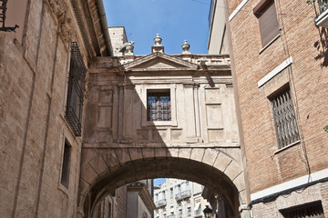 Old street in the historic city centre of Valencia, Spain
