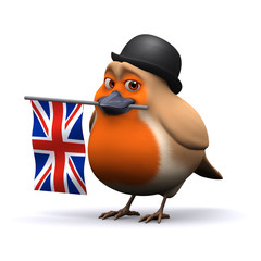 Fototapeta premium 3d Robin in bowler hat flies the British flag