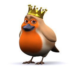 3d Robin wearing a royal golden crown