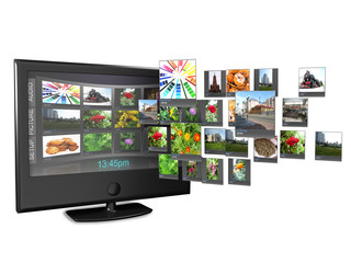 Widescreen TV with streaming video gallery isolated on white ref