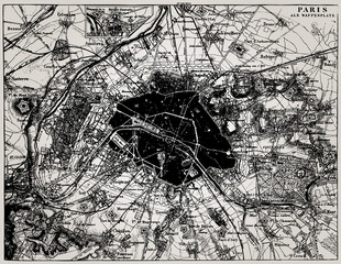 Historyczna mapa Paryża, Francja. - 38404202