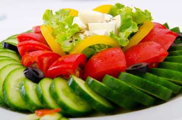 Cucumber and tomato salad in plate