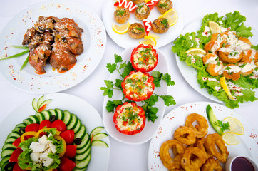 Table served with tasty meals