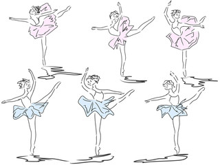 Simple vector of ballerinas in black-white line style