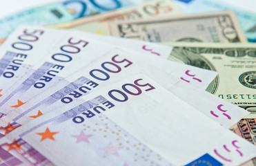 Euro and dollars banknotes
