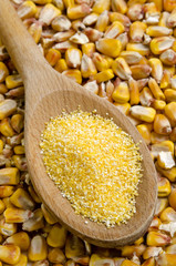 corn polenta on a wooden spoon