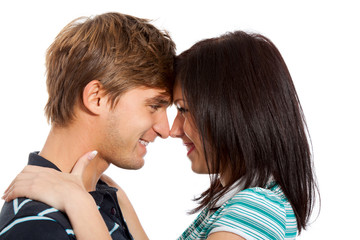 Young happy couple love smiling