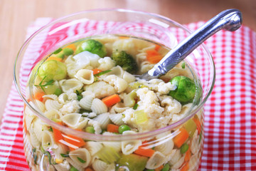 Vegetable soup with pasta shells