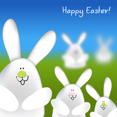 Frohe Ostern Hasen blau gruen EN