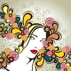 Crédence de cuisine en verre imprimé Femme fleurs Fleur de cheveux des femmes