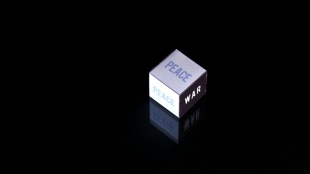 War, Peace. Concept cube, black and white.