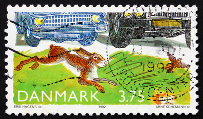 Postage stamp Denmark 1992 Hare beside Road