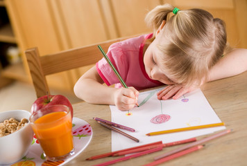 little girl drawing - obrazy, fototapety, plakaty