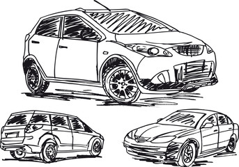 sketch of 3 cars. Vector illustration - 38416420