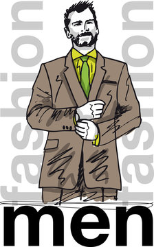 Sketch of fashion handsome man. Vector illustration