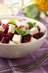 Beetroot salad with cheese and mint