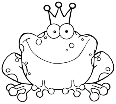 Outlined Frog Prince Cartoon Character