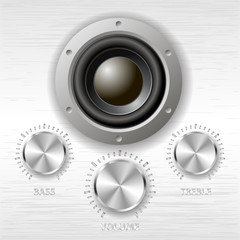 Fototapeta premium vector metal volume treble bass knobs and speaker
