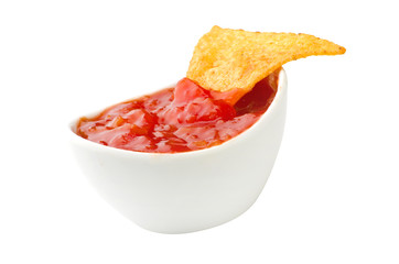 Tortilla chips close up on the white