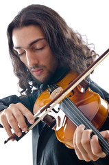 Violin player isolated on white
