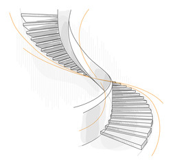 Sketch of a spiral staircase. - obrazy, fototapety, plakaty