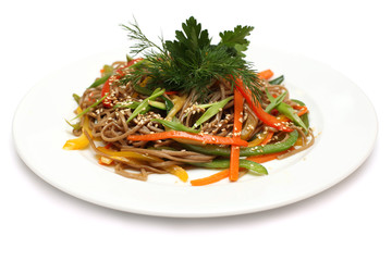 Asian cuisine - udon noodles, food isolated on white