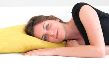 Obraz premium woman with green pillow