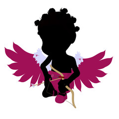 Little African American Cupid Girl Illustration Silhouette
