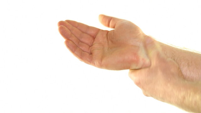 Reducing Pain with Self Massage of Wrist on White Background