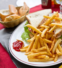 Golden French fries potatoes