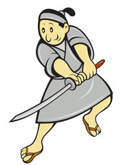 Japanese Samurai warrior drawing sword