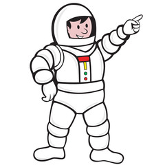 Cartoon Astronaut Standing Pointing