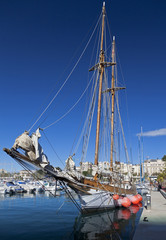 Obraz premium Sailboats moored at harbour in Cartagena, Spain