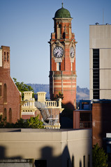 Cityscape and clock tower, Launceston, Tasmania, Australia.