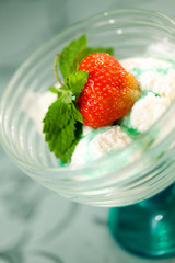Ice cream with mint and strawberry