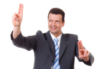 geschäftsmann navigiert mit den händen